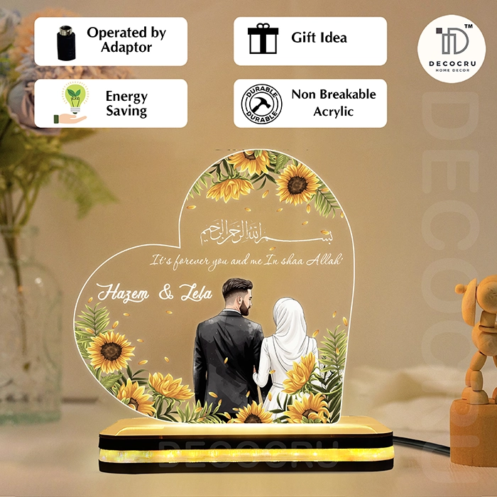 Personalized LED Acrylic Lamp with Custom Names, Romantic Light for Anniversary, Wedding, Nikah & Valentine’s Gift - Image 5