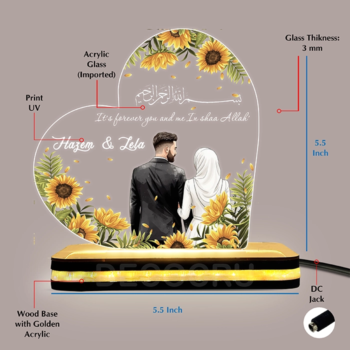Personalized LED Acrylic Lamp with Custom Names, Romantic Light for Anniversary, Wedding, Nikah & Valentine’s Gift - Image 6