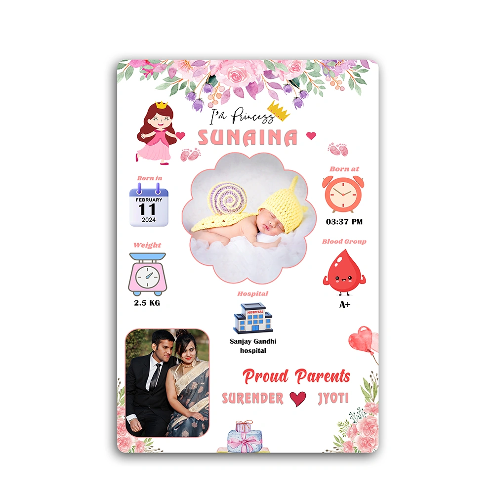 Acrylic Baby Birth Details Photo Frame