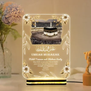 Personalized Islamic LED Acrylic Table Lamp | Umrah Mubarak Gifts