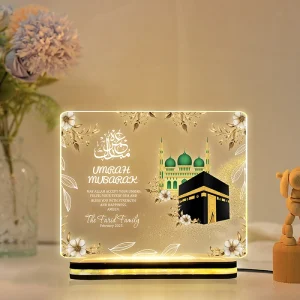 Personalized Islamic LED Acrylic Table Lamp | Umrah Mubarak Gifts