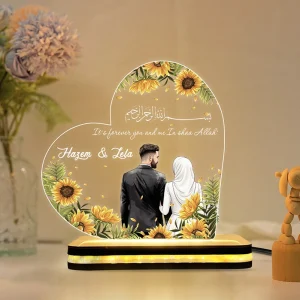 Personalized LED Acrylic Lamp with Custom Names, Romantic Light for Anniversary, Wedding, Nikah & Valentine’s Gift
