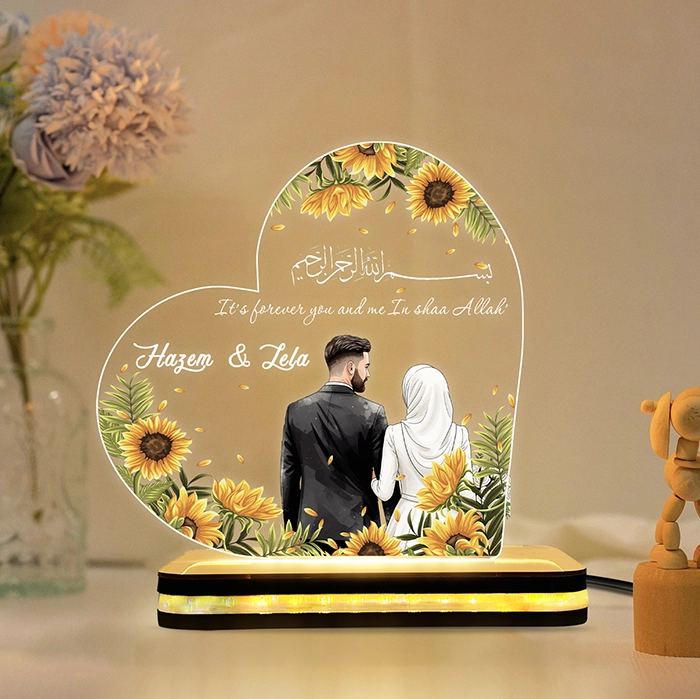 Personalized LED Acrylic Lamp with Custom Names, Romantic Light for Anniversary, Wedding, Nikah & Valentine’s Gift