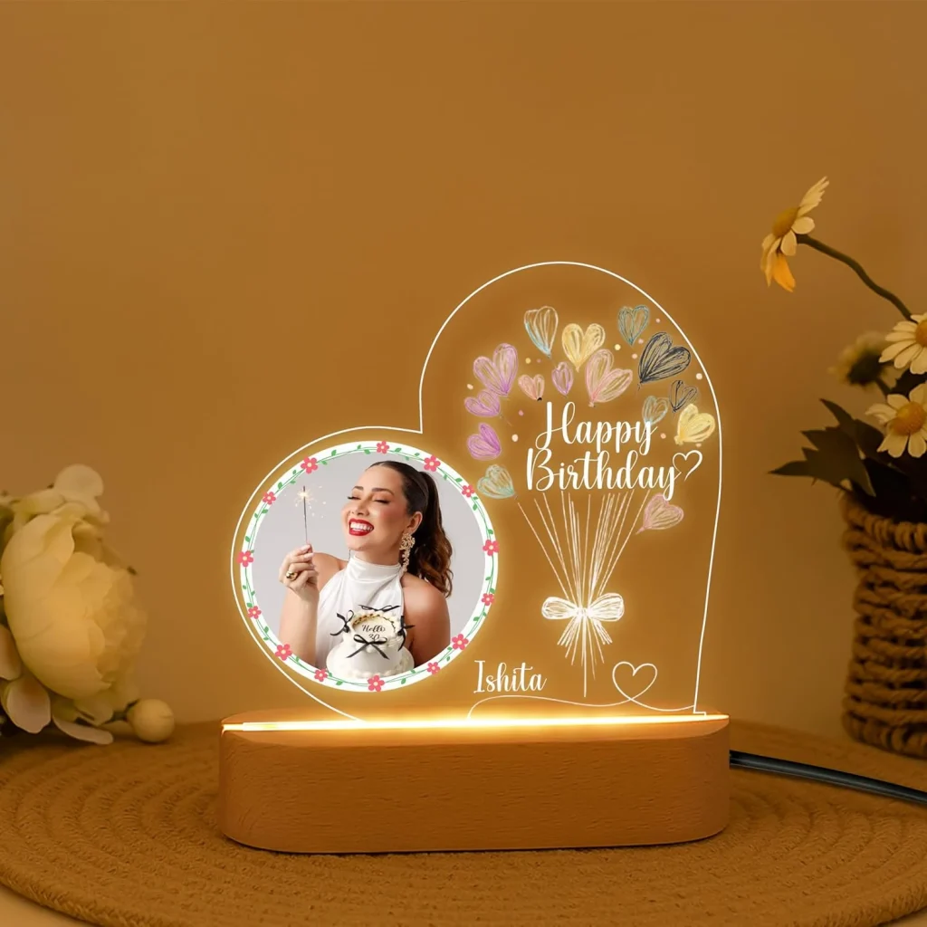 Happy Birthday LED Night Light with Photo – Custom Gift for Him or Her