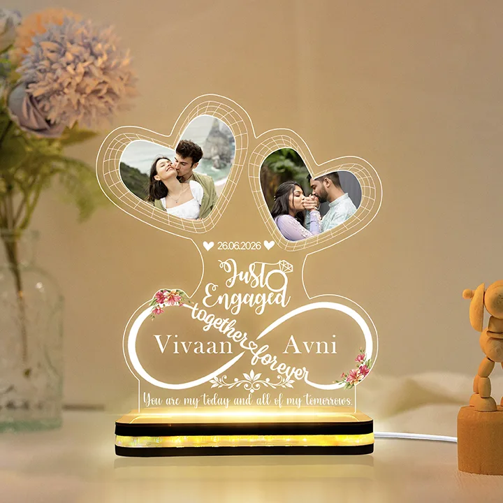 Personalized Just Engaged Couple Name Infinity LED Lamp