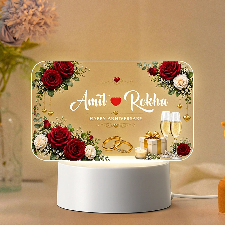 Happy Anniversary Custom Name LED Acrylic Lamp for couples