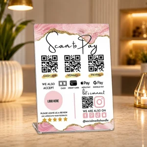 Custom Acrylic QR Payment Stand | Personalized Scan to Pay Counter Display