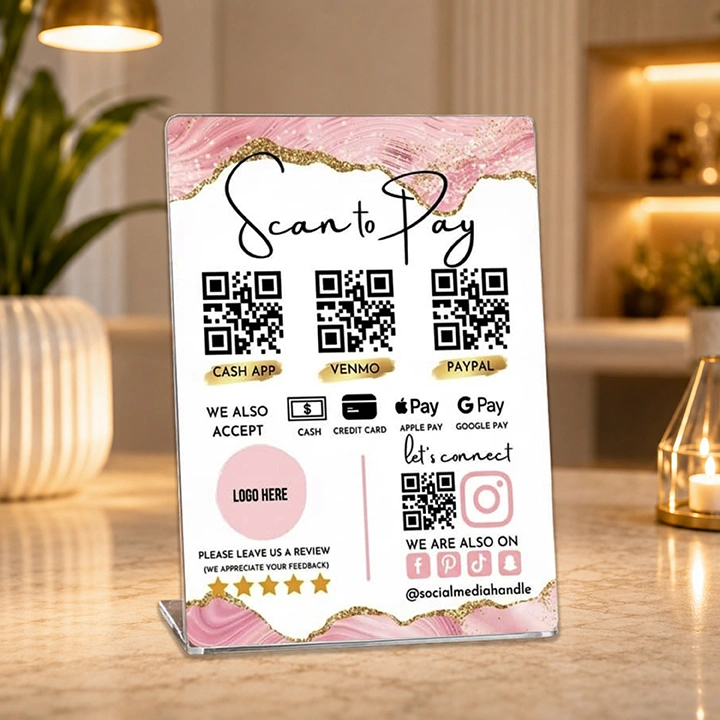 Custom Acrylic QR Payment Stand | Personalized Scan to Pay Counter Display