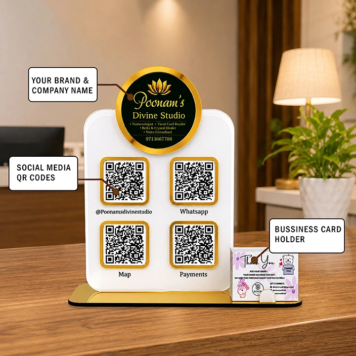 Personalized Acrylic Multi QR Code Display Stand with Business Card Holder - Image 2