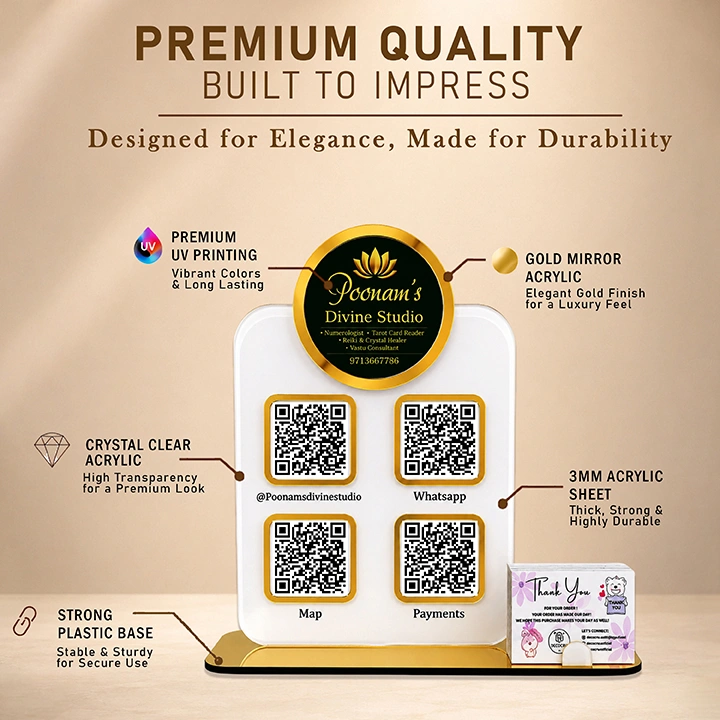 Personalized Acrylic Multi QR Code Display Stand with Business Card Holder - Image 3