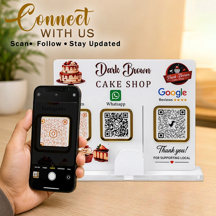 Personalized Acrylic QR Code Display Stand with Business Card Holder - Image 4
