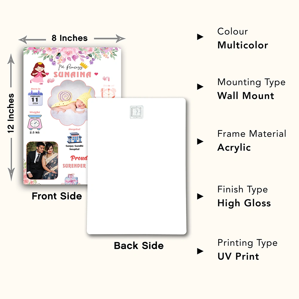 Acrylic Baby Birth Details Photo Frame - Image 4